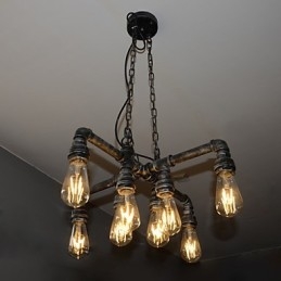 Lampada a sospensione industriale vintage in metallo argento e nero, 8 luci, E26/E27