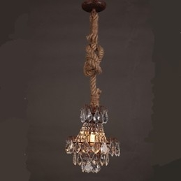 Lampadario a sospensione in cristallo effetto legno industriale retrò in canapa