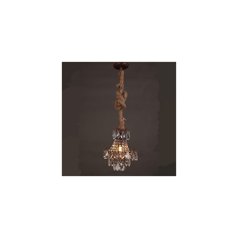 Lampadario a sospensione in cristallo effetto legno industriale retrò in canapa