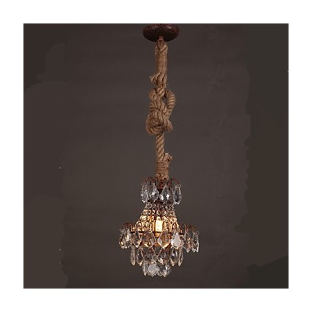 Lampadario a sospensione in cristallo effetto legno industriale retrò in canapa