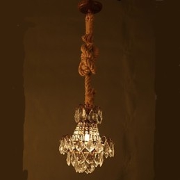 Lampadario a sospensione in cristallo effetto legno industriale retrò in canapa