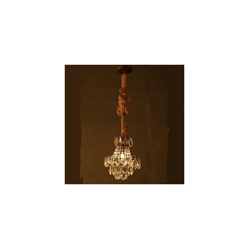 Lampadario a sospensione in cristallo effetto legno industriale retrò in canapa