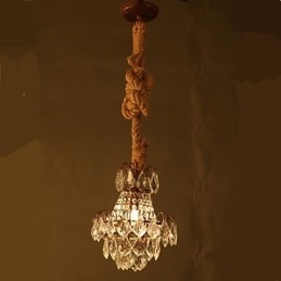 Lampadario a sospensione in cristallo effetto legno industriale retrò in canapa