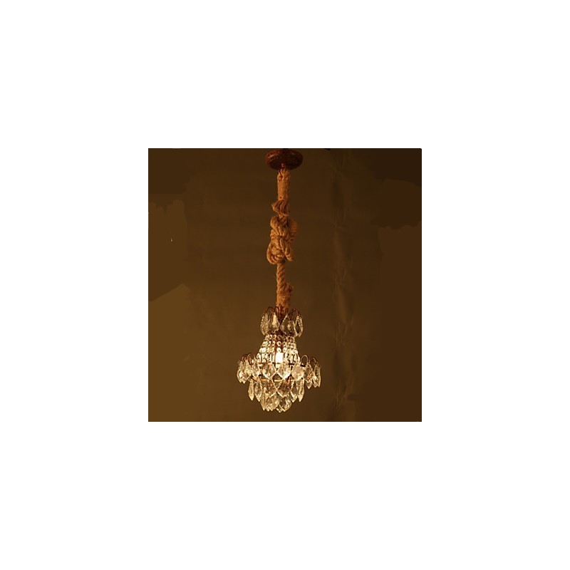 Lampadario a sospensione in cristallo effetto legno industriale retrò in canapa