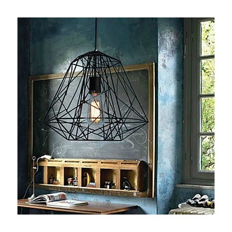 Lampada a sospensione in metallo retrò vintage nera con paralume bianco