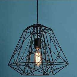 Lampada a sospensione in metallo retrò vintage nera con paralume bianco