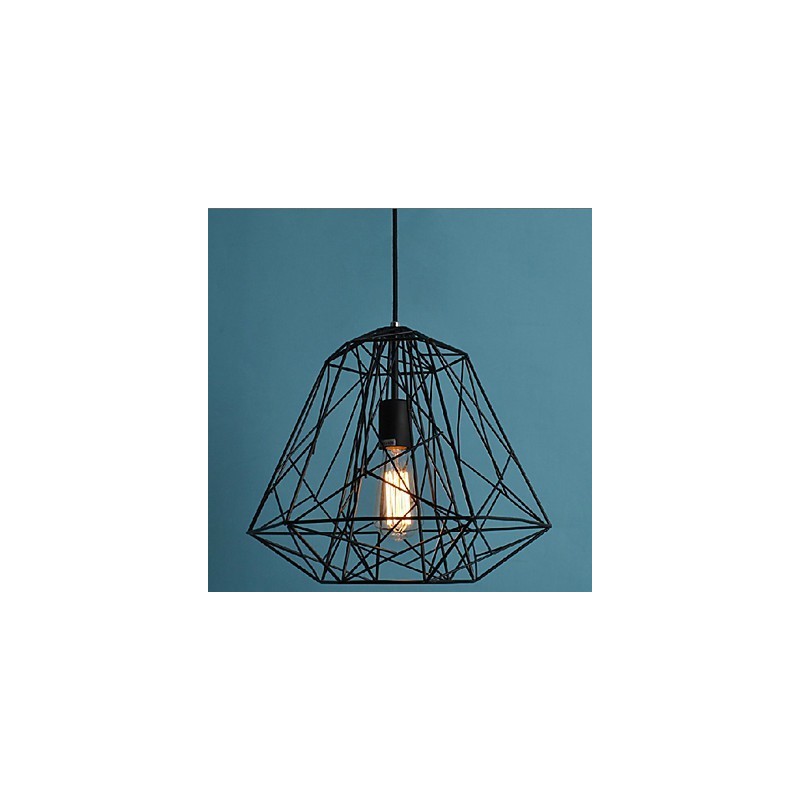 Lampada a sospensione in metallo retrò vintage nera con paralume bianco