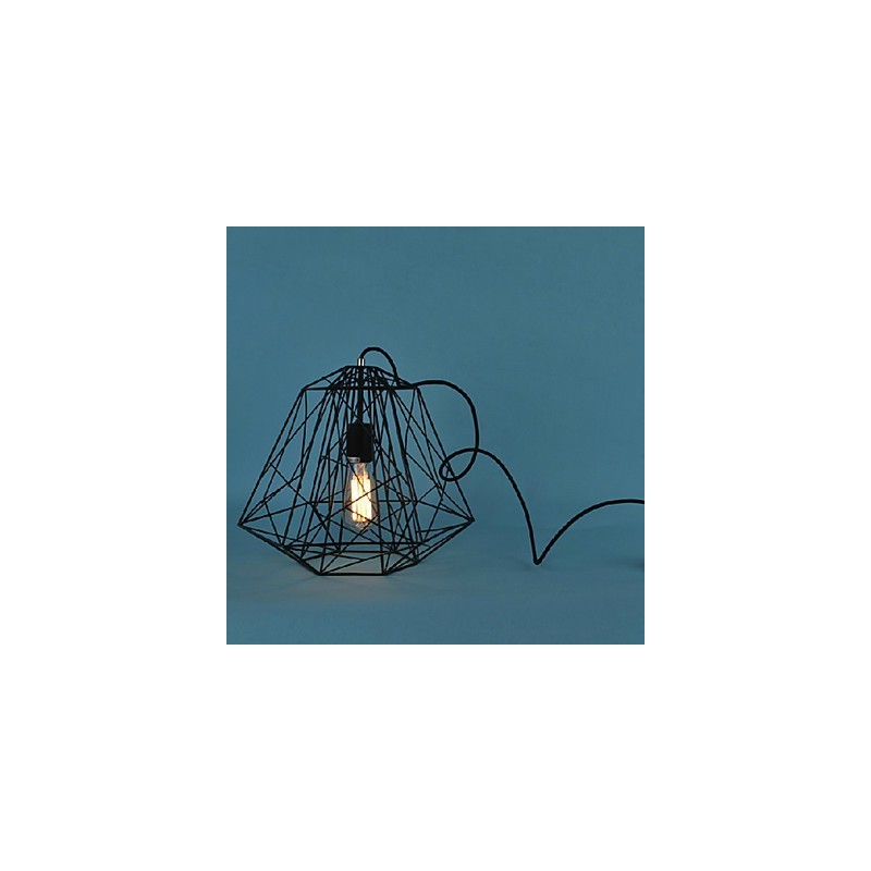 Lampada a sospensione in metallo retrò vintage nera con paralume bianco