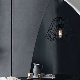 Lampada a sospensione in metallo retrò vintage nera con paralume bianco