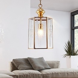 Lampada a sospensione mini stile country americano in rame e vetro trasparente