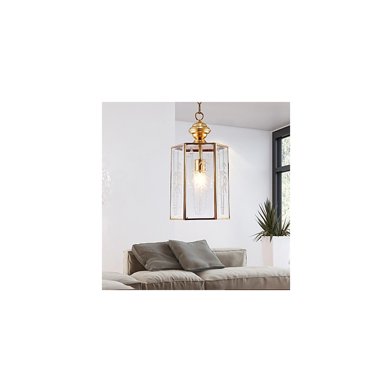 Lampada a sospensione mini stile country americano in rame e vetro trasparente