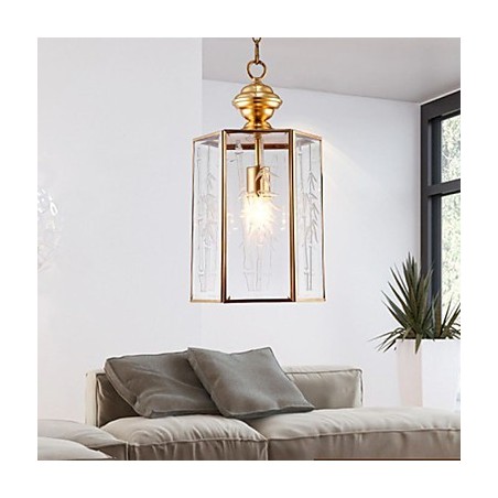 Lampada a sospensione mini stile country americano in rame e vetro trasparente
