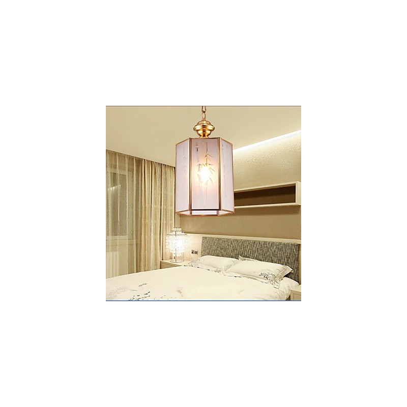 Lampada a sospensione mini stile country americano in rame e vetro trasparente