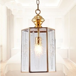 Lampada a sospensione mini stile country americano in rame e vetro trasparente