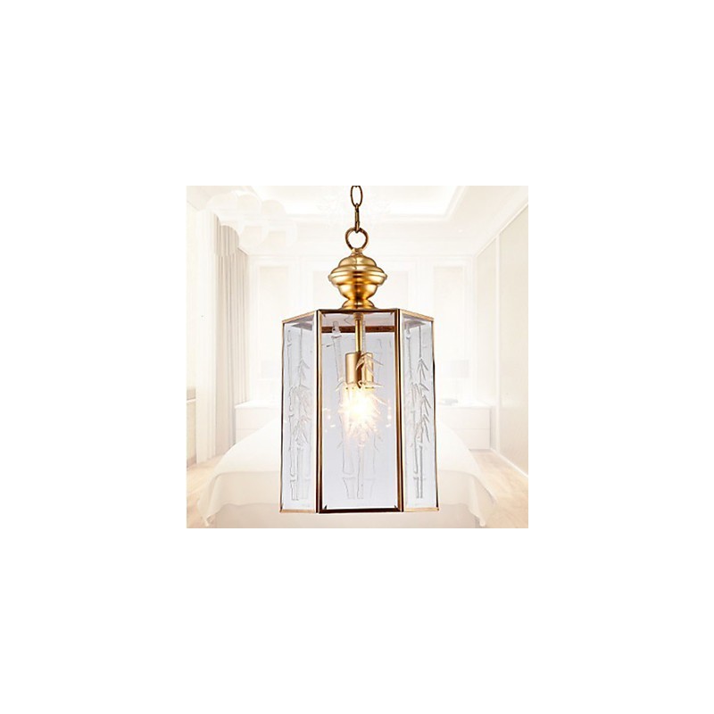 Lampada a sospensione mini stile country americano in rame e vetro trasparente