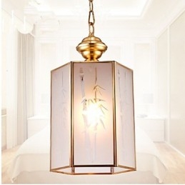Lampada a sospensione mini stile country americano in rame e vetro trasparente
