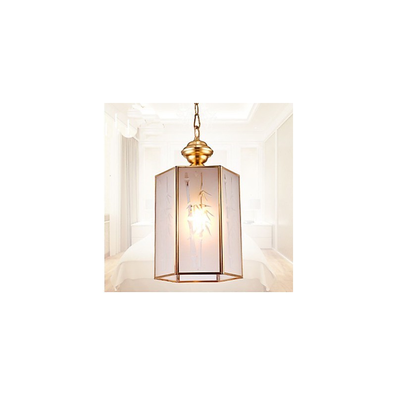 Lampada a sospensione mini stile country americano in rame e vetro trasparente