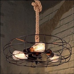 Lampadario a sospensione industriale con ventilatore in corda di ferro nero stile americano vintage
