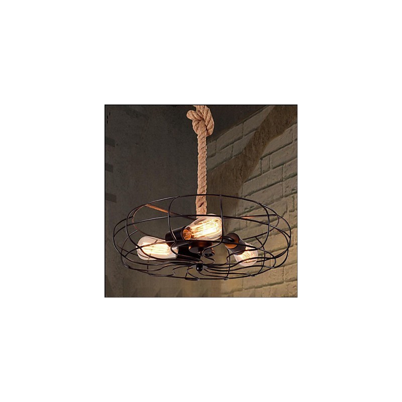 Lampadario a sospensione industriale con ventilatore in corda di ferro nero stile americano vintage