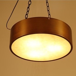 Lampadario a sospensione vintage americano a tamburo dorato e bianco