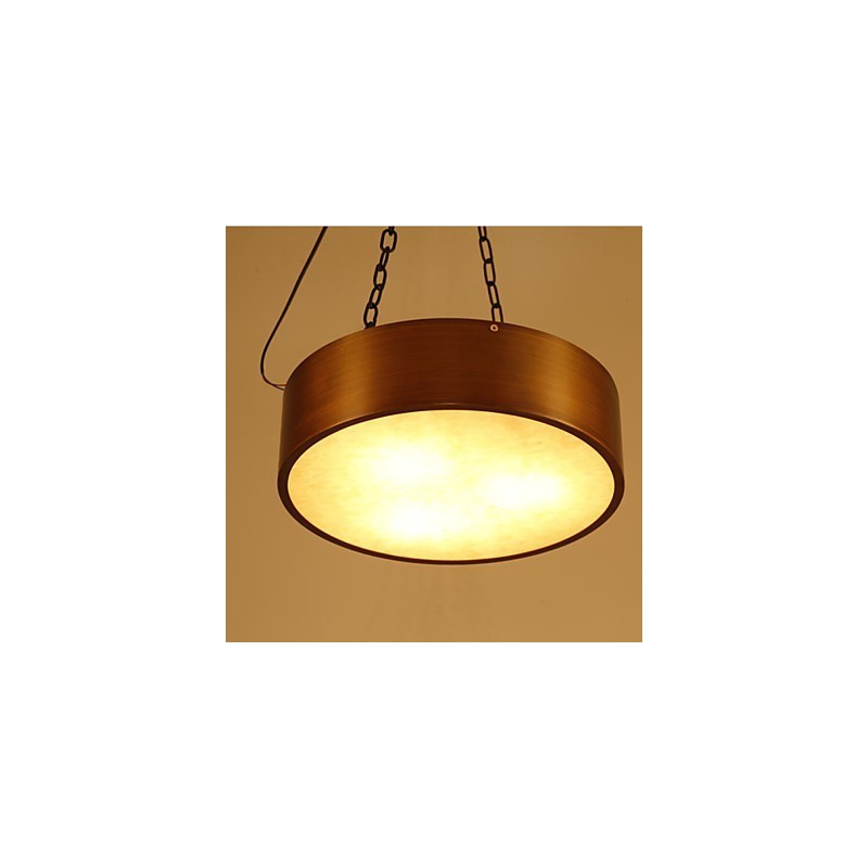 Lampadario a sospensione vintage americano a tamburo dorato e bianco