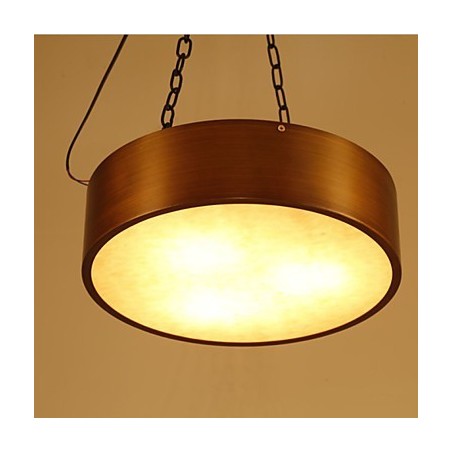 Lampadario a sospensione vintage americano a tamburo dorato e bianco