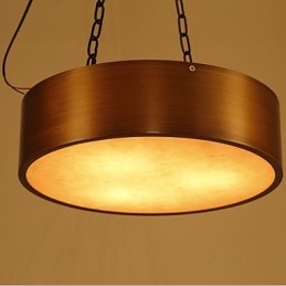 Lampadario a sospensione vintage americano a tamburo dorato e bianco