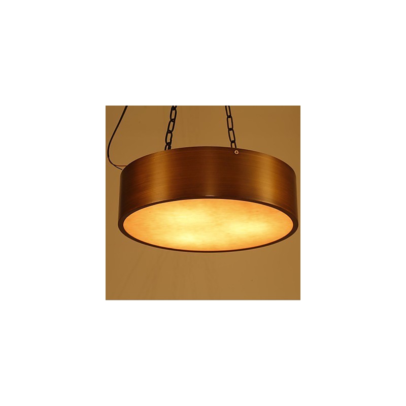Lampadario a sospensione vintage americano a tamburo dorato e bianco