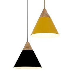 Lampada a sospensione mini artistica a cono 1 luce moderna nero bianco giallo alluminio e legno