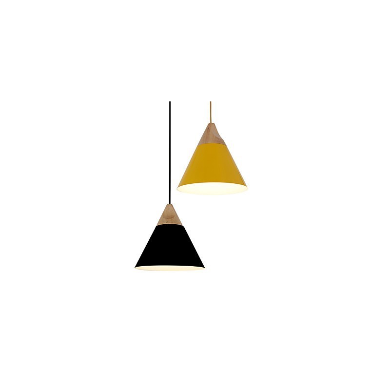 Lampada a sospensione mini artistica a cono 1 luce moderna nero bianco giallo alluminio e legno