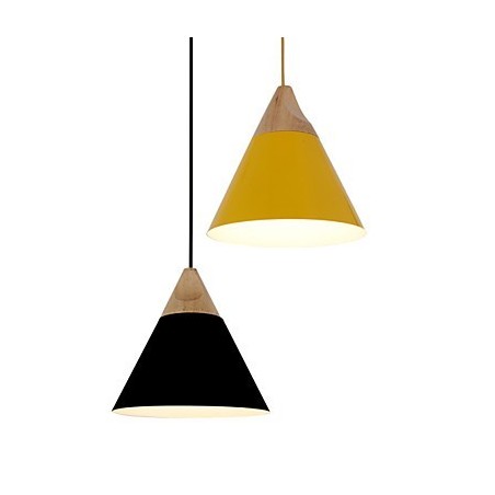 Lampada a sospensione mini artistica a cono 1 luce moderna nero bianco giallo alluminio e legno
