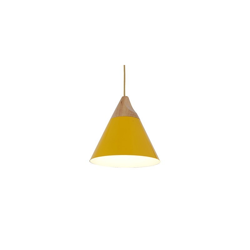 Lampada a sospensione mini artistica a cono 1 luce moderna nero bianco giallo alluminio e legno