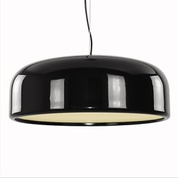 Lampada a sospensione retrò con paralume a ciotola dipinto in metallo nero e bianco