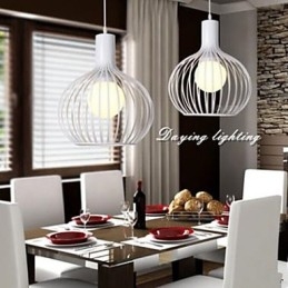 Lampadario a sospensione in ferro battuto nero e bianco, 3 lampadine