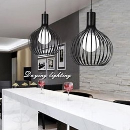 Lampadario a sospensione in ferro battuto nero e bianco, 3 lampadine