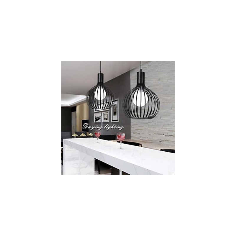 Lampadario a sospensione in ferro battuto nero e bianco, 3 lampadine