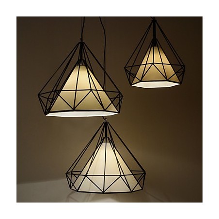 Lampada a sospensione Diamond Mini 1 luce nera e bianca in acciaio al carbonio e tessuto