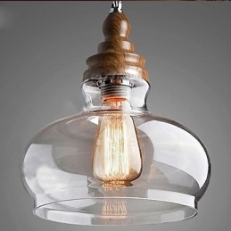 Lampada a sospensione vintage in cristallo e legno/bambù Ø 24 cm
