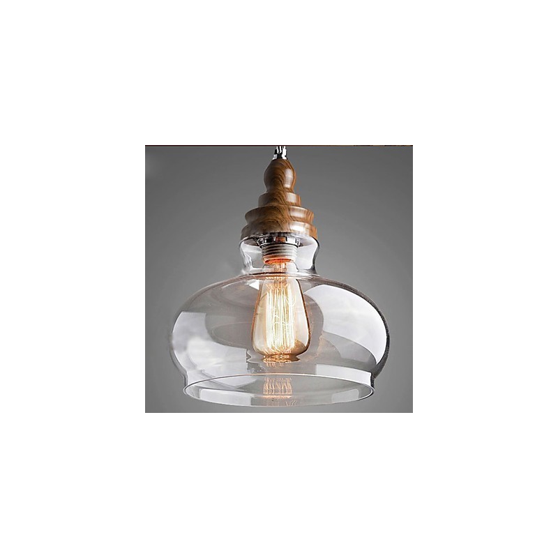 Lampada a sospensione vintage in cristallo e legno/bambù Ø 24 cm