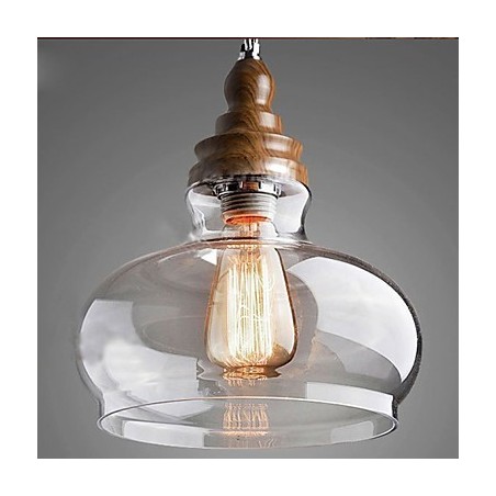Lampada a sospensione vintage in cristallo e legno/bambù Ø 24 cm