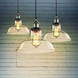 Lampada a sospensione classica vintage retrò in metallo e vetro trasparente 3 luci E26/E27