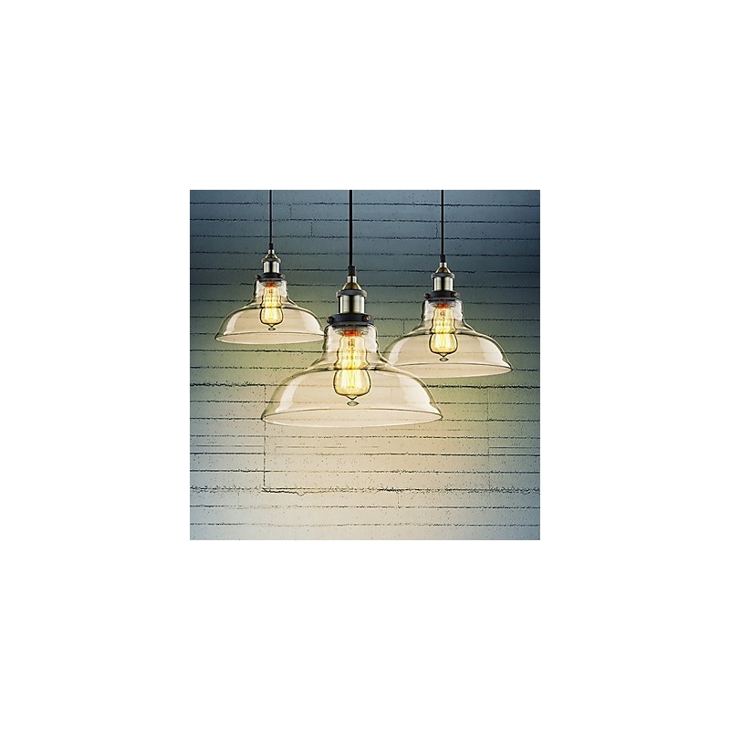 Lampada a sospensione classica vintage retrò in metallo e vetro trasparente 3 luci E26/E27