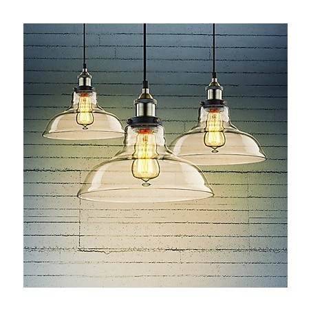 Lampada a sospensione classica vintage retrò in metallo e vetro trasparente 3 luci E26/E27