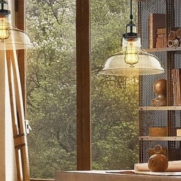 Lampada a sospensione classica vintage retrò in metallo e vetro trasparente 3 luci E26/E27