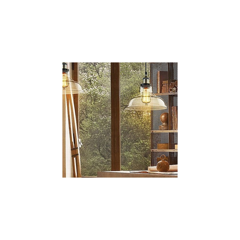 Lampada a sospensione classica vintage retrò in metallo e vetro trasparente 3 luci E26/E27