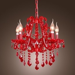 Lampadario moderno contemporaneo in metallo cromato e cristallo rosso