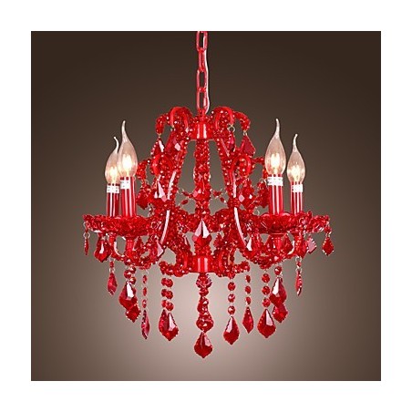 Lampadario moderno contemporaneo in metallo cromato e cristallo rosso