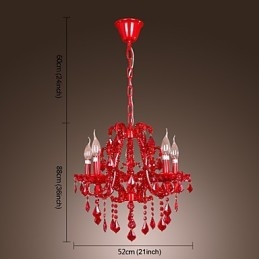 Lampadario moderno contemporaneo in metallo cromato e cristallo rosso