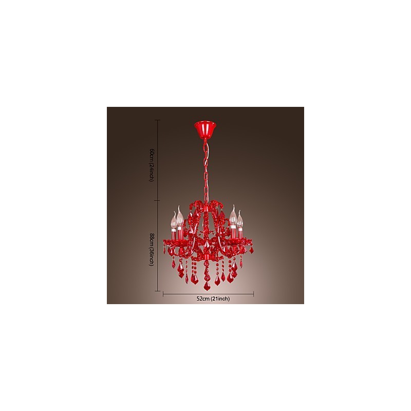 Lampadario moderno contemporaneo in metallo cromato e cristallo rosso