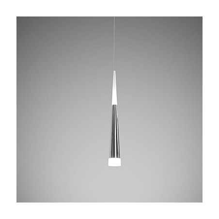 Lampada a sospensione LED moderna in metallo argentato con paralume in acrilico bianco